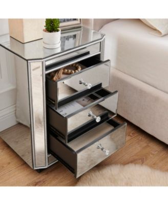  3-Drawer Mirrored Nightstand/Side Table - Modern Accent Furniture