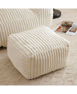  Giant Beige Plush Bean Bag Chair with Footstool
