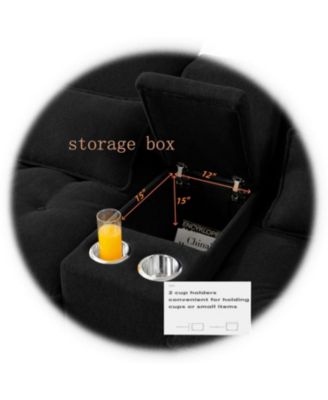 130" U-Shaped Sofa with Console, Cupholders, Sleeper & Chaise (Black)