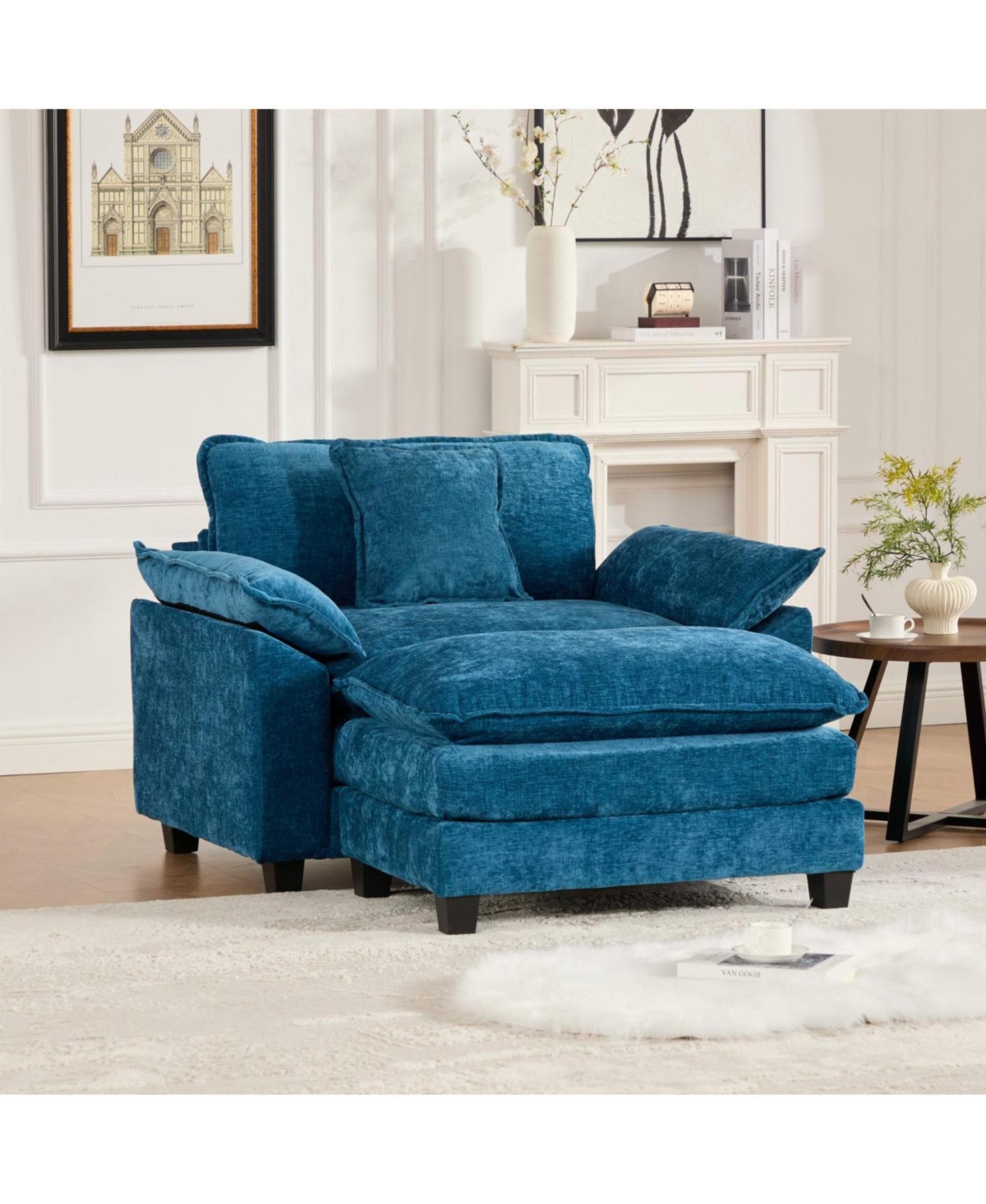 Streamdale Furniture Cloud Sofa Single Seat, Modern Sectional, Chenille, Blue