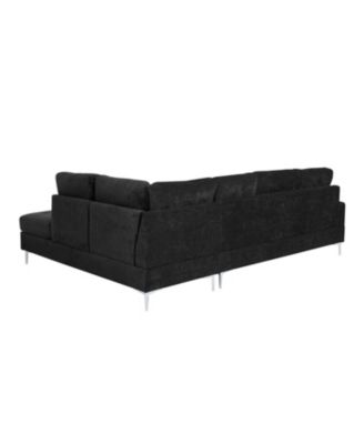 Sectional Sofa with Reversible Chaise, Storage Ottoman, Metal Legs, Pillows, Black