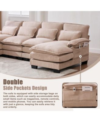 U Shaped Cloud Couch, 110" Chenille Sectional Sofa with Double Chaise