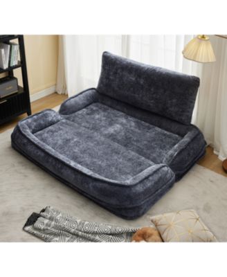Double Dog Bed Sofa Couch, Extra Large, Adjustable, Chenille, Dark Gray