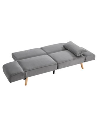 72.8" Futon Sofa Bed Sleeper Couch Adjustable Armrests Gray