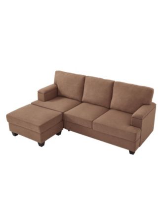 86" L-Shaped Sectional Sofa with Ottoman & Armrest Organizer - Brown