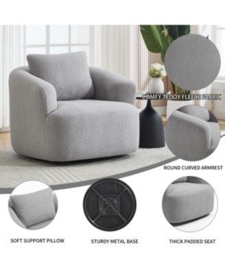 Swivel Teddy Fleece Comfy Chair with Pillow