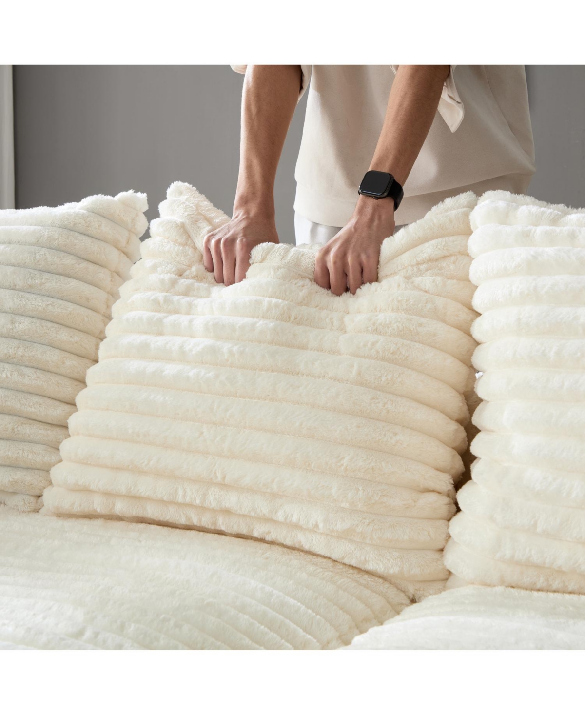 Streamdale Furniture Plush Corduroy 4-Seat Sofa, Modern Comfy Cloud Couch, Deep Seat, Beige