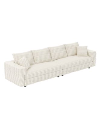  Plush Corduroy 4-Seat Sofa, Modern Comfy Cloud Couch, Deep Seat, Beige