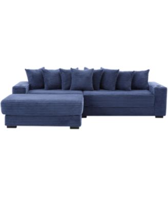  Corduroy L-Shaped Sectional Sofa with Ottoman, Pillows, & Cup Holders - Blue