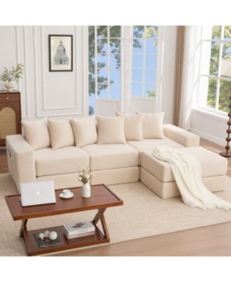 Convertible Corduroy Sectional Sofa with Pillows