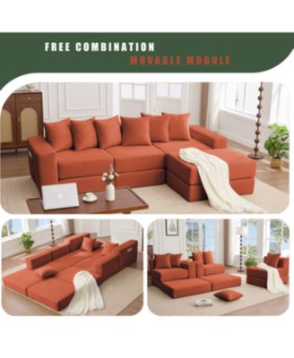 Convertible Corduroy Sectional Sofa with Pillows