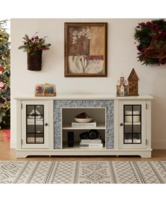 58" Modern White TV Stand with 2-Door Storage