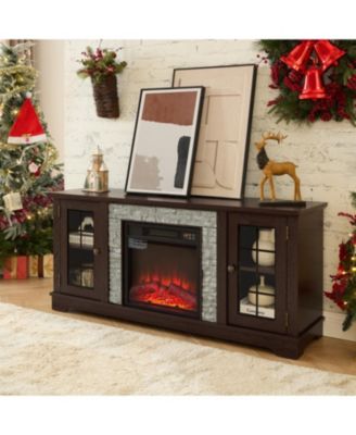  58" TV Stand with Fireplace & Storage - Cherry