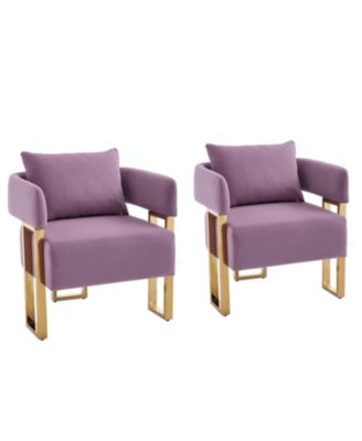 Modern Lilac Teddy Fleece Chair Gold Legs 2PCS
