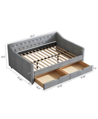 Upholstered Daybed with Drawers & Tufted Back - Light Grey