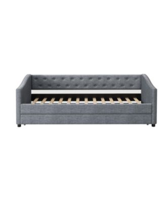 Twin Daybed with Trundle, Upholstered Tufted Sofa Bed - Light Grey