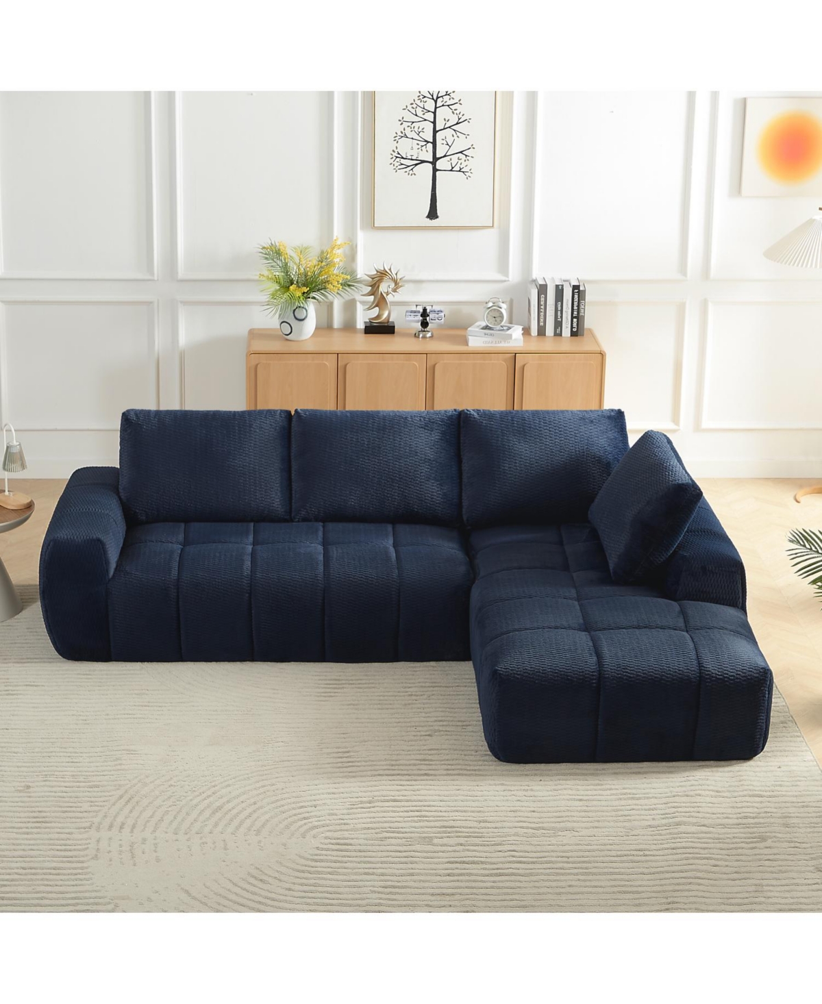 Streamdale Furniture Faux Fur L-Shape Sectional Sofa Sleeper Couch