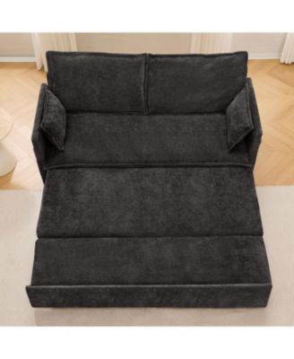 59.5" Chenille Sleeper Sofa Bed w/ Storage & USB Charging