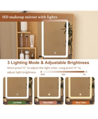 Streamdale Vanity Table with LED Mirror, Power, Hairdryer Holder & Stool - Compact Desk (Wood)