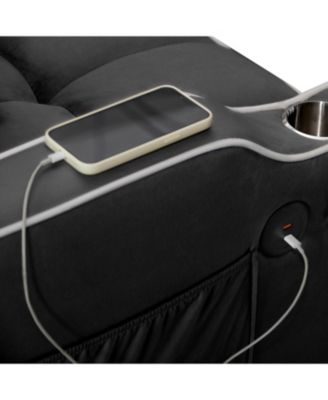 Streamdale Convertible Velvet Futon Sleeper Chair Bed w/ USB & Phone Holder (Black)