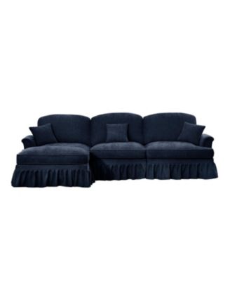  Mid Century Modular Sectional Sofa, Chenille, Ottoman, Blue