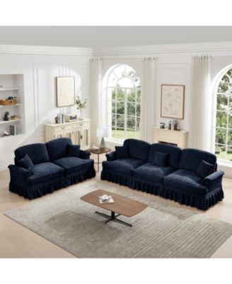 Streamdale Blue Modular Sofa Set with Flared Arms & Removable Skirts