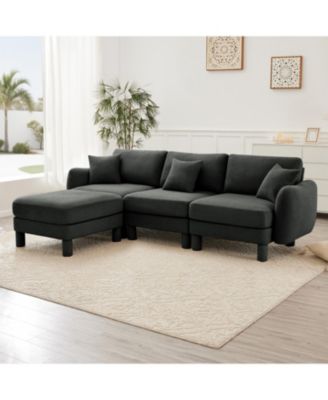 Streamdale Boucle Convertible Sectional Sofa with Ottoman - Dark Grey