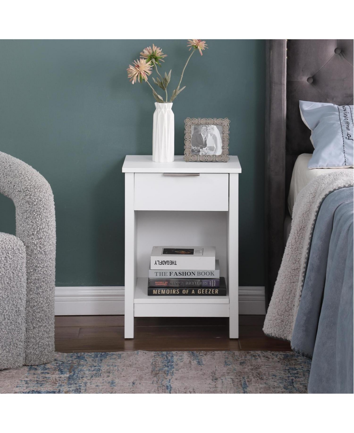 Streamdale Nightstand with Drawer & Shelf, Modern Bedside Table - Retro White