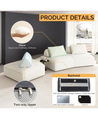 139" Modern Chenille Sectional Sofa with Pillows & Removable Backrests.