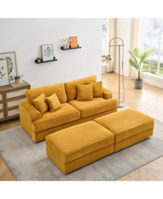  Orange Corduroy Sofa w/ Storage Legs & 4 Pillows