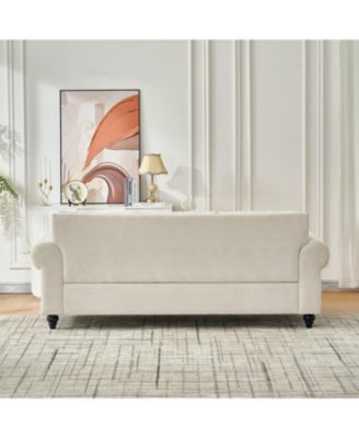 86" Modern 3-Seater Chenille Sofa with Rolled Arms & Nailhead Trim - Beige