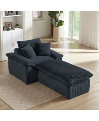 Modern Cushioned Sofa with Footrest - Dark Gray