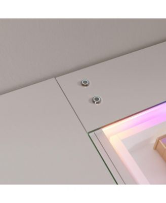 51.2" RGB LED Vanity Desk, Modern Glass Top Makeup Table with 11 Drawers