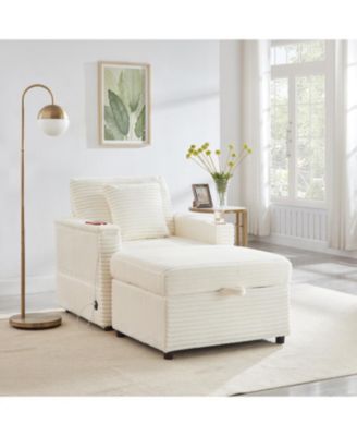 Fluffy Corduroy Lazy Sofa w/ Ottoman, Table & Storage