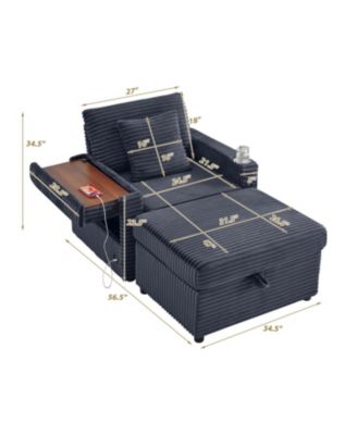 Fluffy Corduroy Lazy Sofa w/ Ottoman, Table & Storage