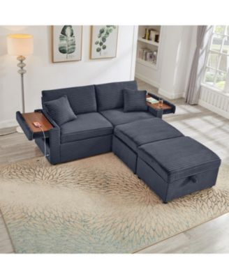 Corduroy Loveseat Sofa with Ottomans & Table