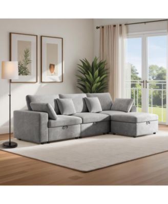 + Oversized Sectional with Ottoman + Velvet + Removable Pillows + Sofa