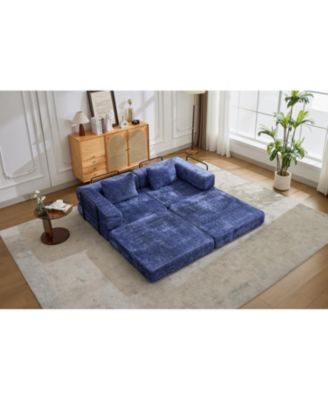 Compression Convertible Floor Sofa Bed Dark Blue