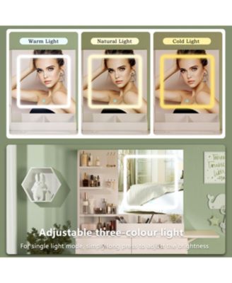 Vanity Desk with Lighted Mirror, USB Power, Drawers & Cabinet (White)