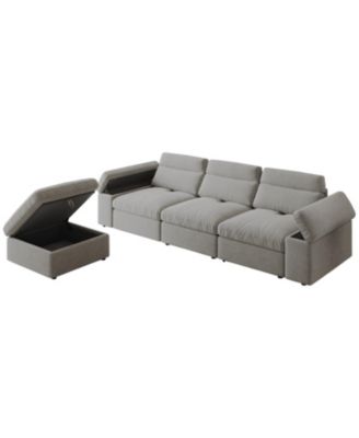Modular Down & Linen Sofa with Adjustable Back & Storage