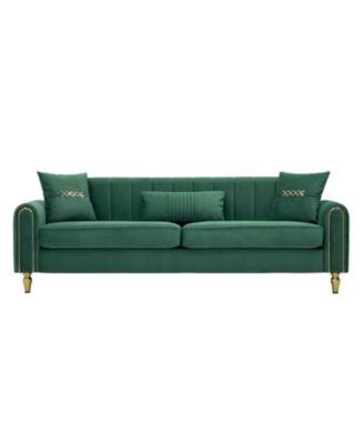 Modern Plush 3-Seater Sofa with Pillows & Metal Legs