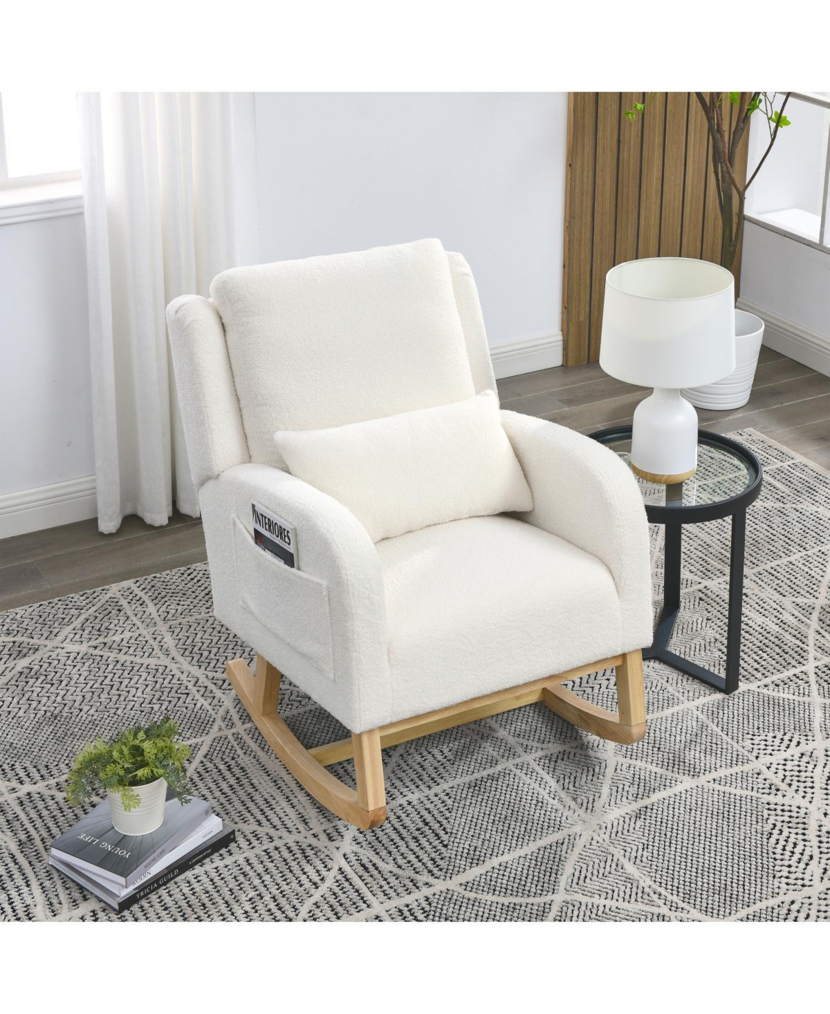 Streamdale Furniture 27.5" Modern Accent Rocker Armchair w/ Lumbar Pillow & Pockets