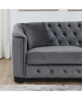 Streamdale 59" Modern Chesterfield Velvet Sofa, Tufted 2-Seater, Nailhead Arms