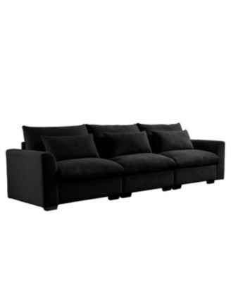 3 Seater Deep Seat Couch for Living Room, Wide & Deep Comfy Sofa w/ 3 Pillows, Black