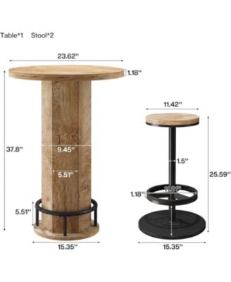 Round Bar Table with Chairs, Industrial Bistro Sets with 2 barstools, Pub Cocktail Table