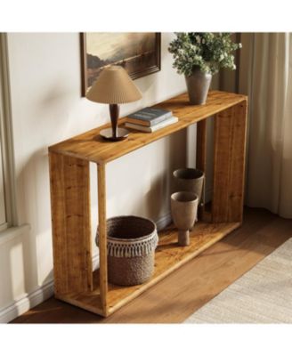 2-Tier Solid Wood Console Table for Living Room, 55" Farmhouse Entryway Table