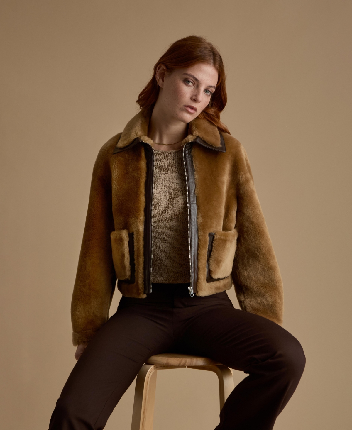 Furniq Uk Women's Cropped Shearling Jacket