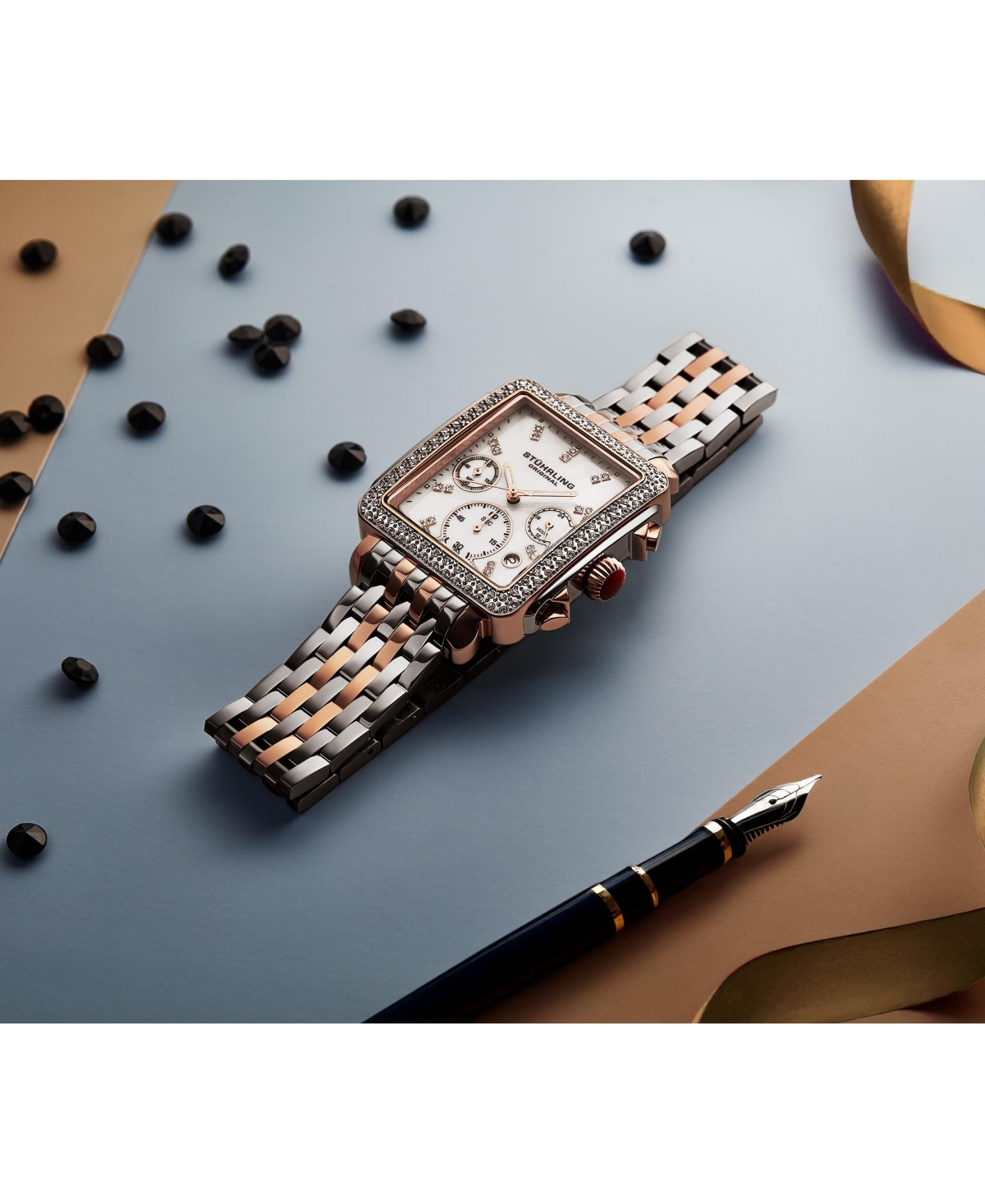 Stuhrling Womens 4083 Bezel Chronograph Watch with Mother of Pearl Dial and Silver Bracelet Watches