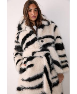 Women's Faux Fur Collared Longline Coat