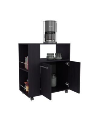 Linden Kitchen Cart with Microwave Shelf, Open Storage, and Two-Door Cabinet, Wengue